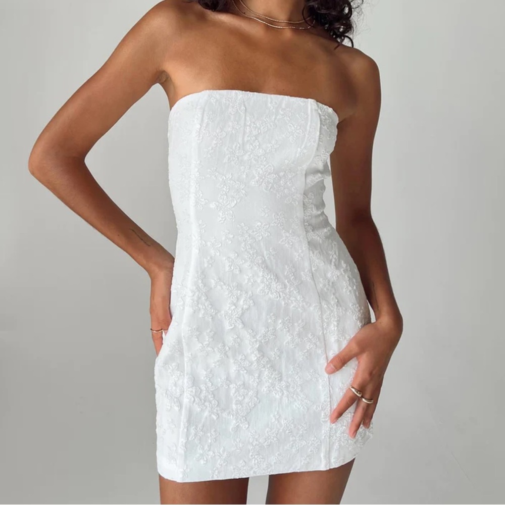 Princess Polly Anja white embroidered strapless mini dress